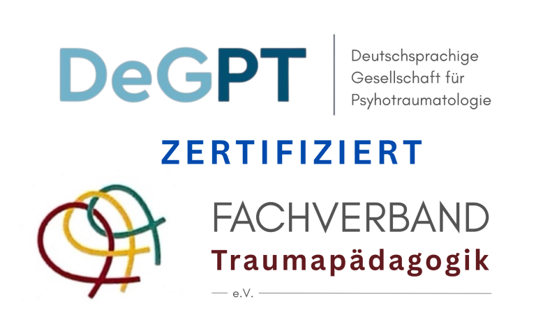 Logo der DeGPT und Fachverband Traumapädagogik mit dem Hinweis "Zertifiziert".